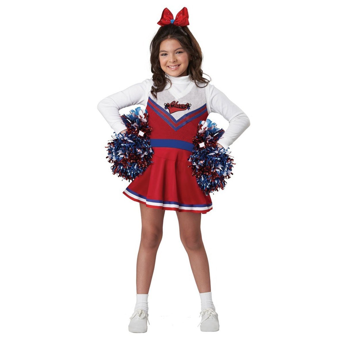 Go Team Cheerleader Costume for Kids, Bleu and Red Dress With Pom Poms