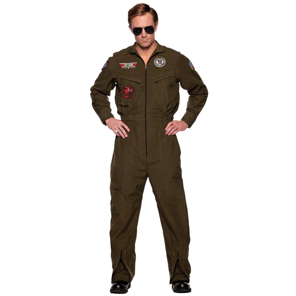 Pilot Costume for Adults, Top Gun: Maverick, Khaki Jumpsuit