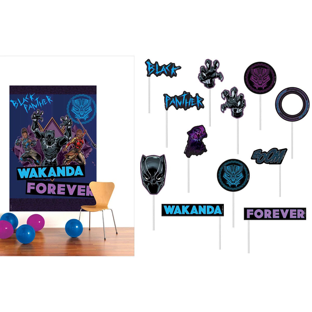 Marvel Avengers Black Panther Wakanda Forever Party Scene Setter with 12 Paper Photo Props