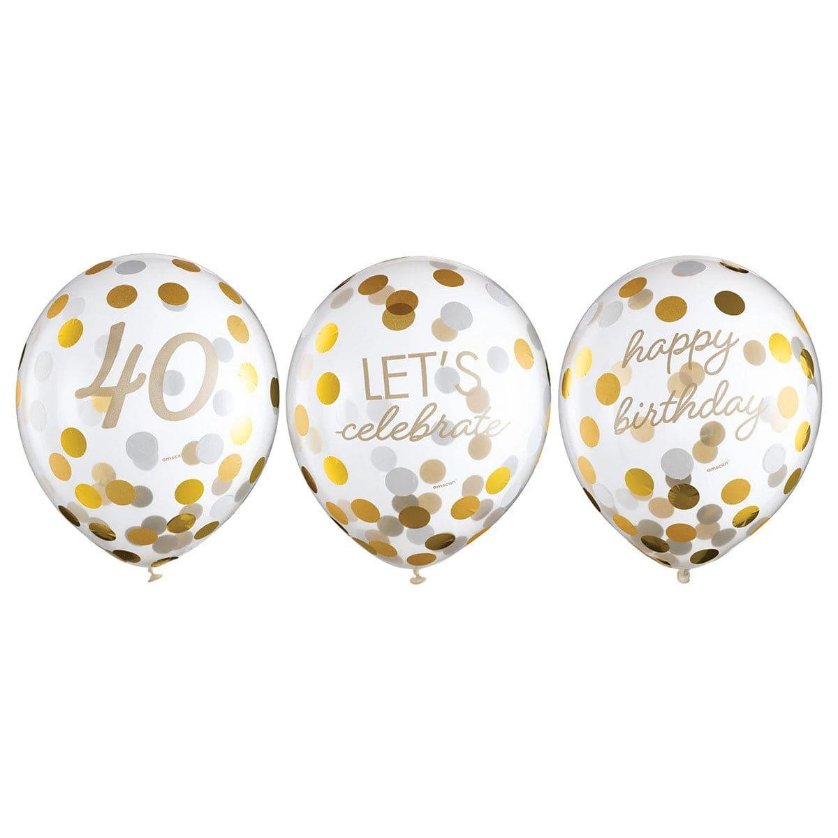 Golden Age Birthday, 40th Latex Confetti Balloons, 12in, 6Count