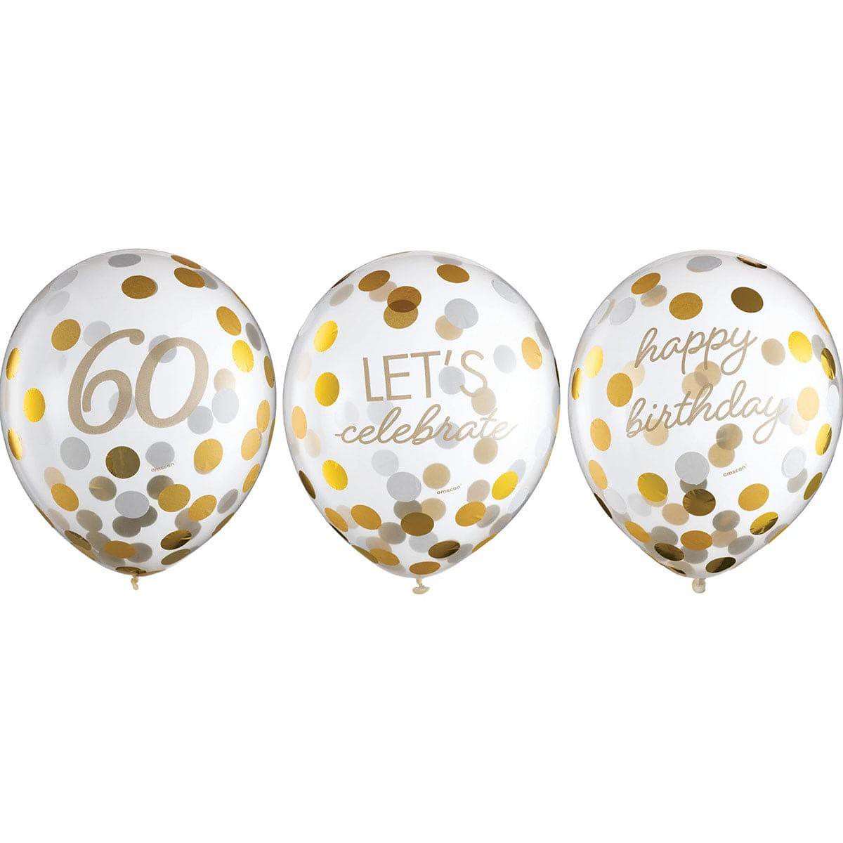 Golden Age Birthday, 60th Latex Confetti Balloons, 12in, 6Count
