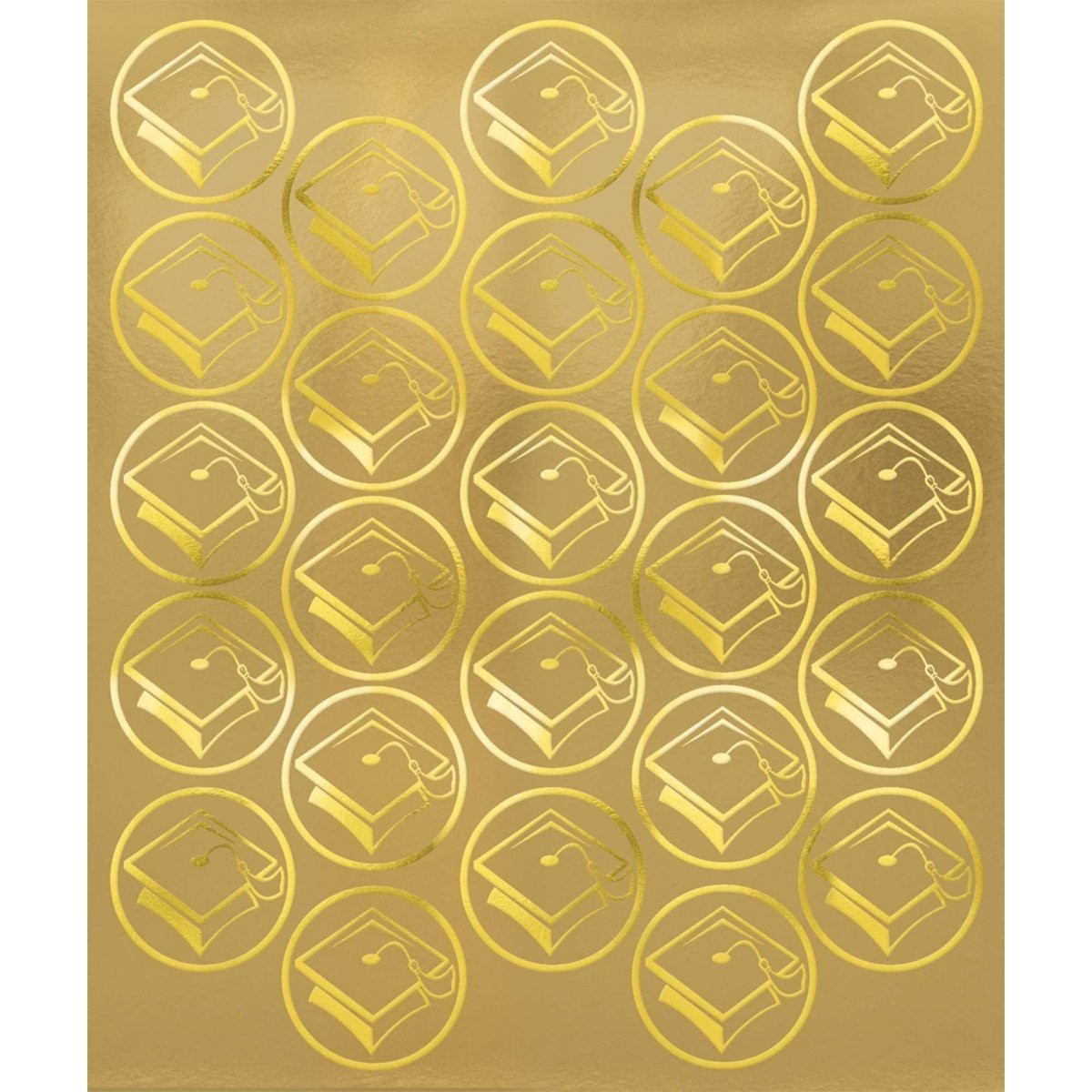 Graduation Cap Sticker Seals, Metallic Gold, 50Count