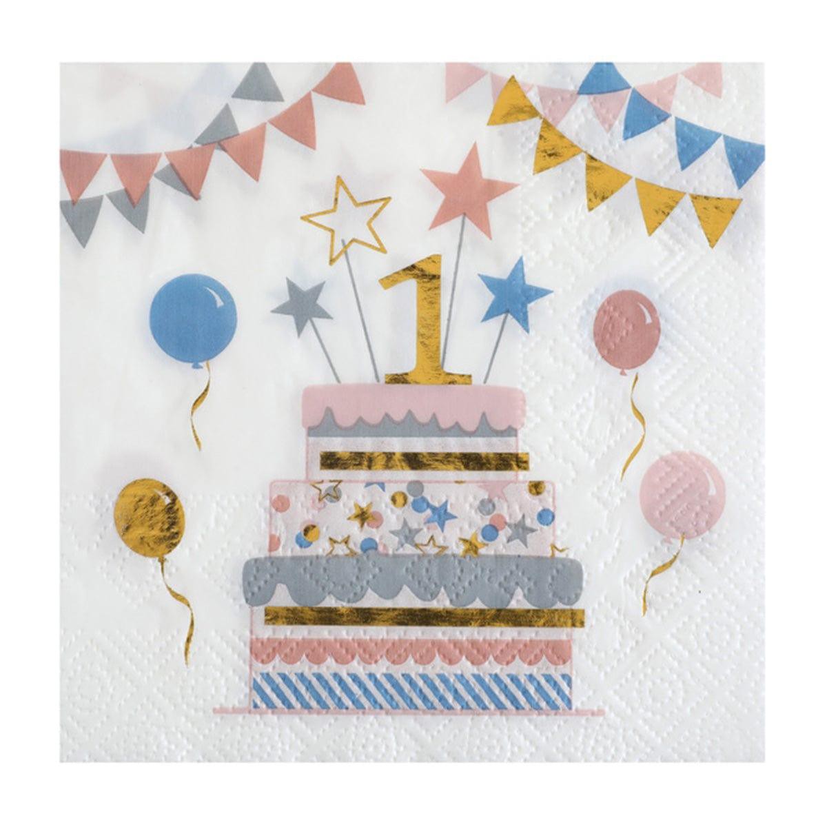 Pastel 1st Birthday Beverage Napkins, 20 Count