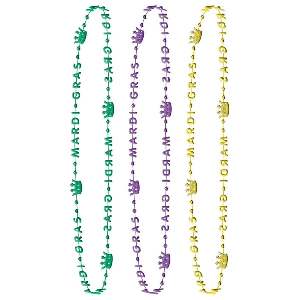 Mardi Gras, Crown Bead Necklace, 6 count