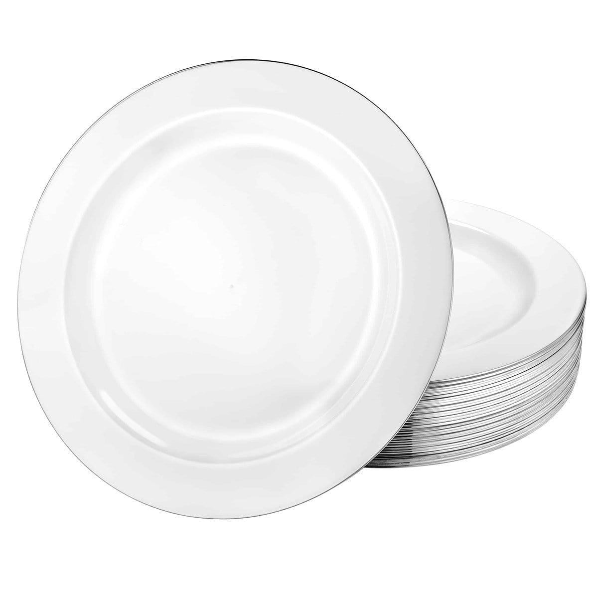 Round Plate 10In., White & Silver, 10 Count