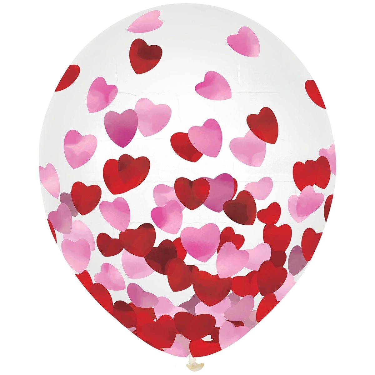 Valentine's Day Latex Balloon with Confetti, 12 inches, 6 Count