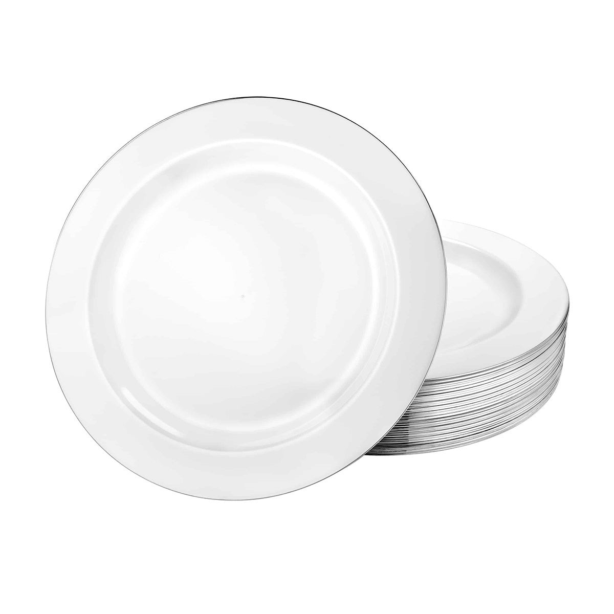 Round Plate 9In., White & Silver, 10 Count