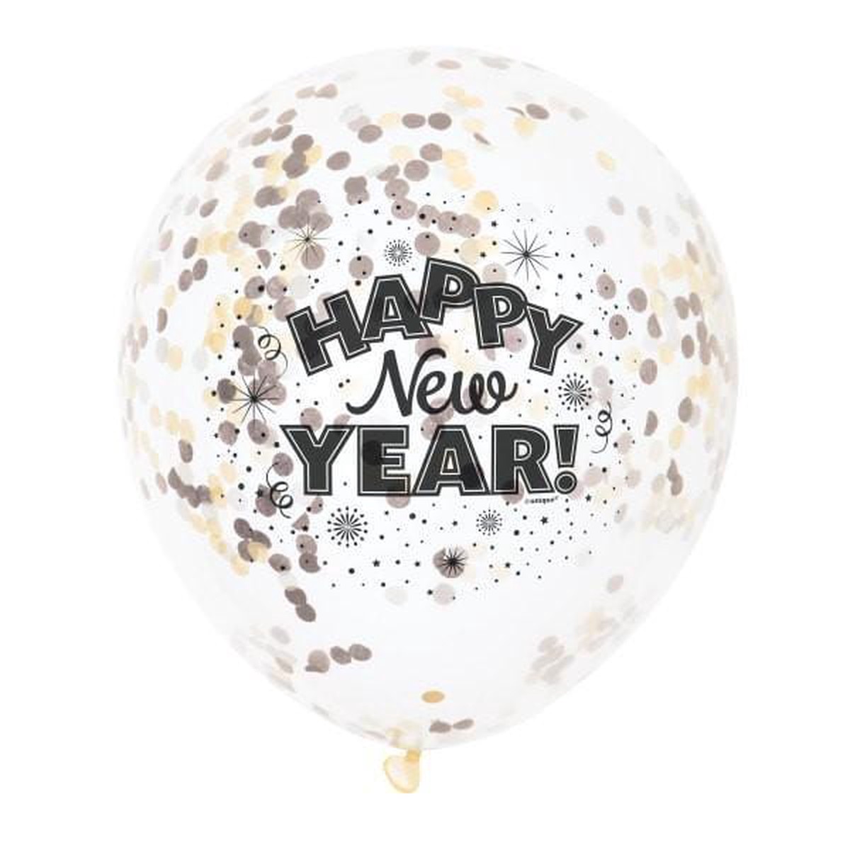 Happy New Year Latex Balloons With Confetti, 12 Inches, 6 Count